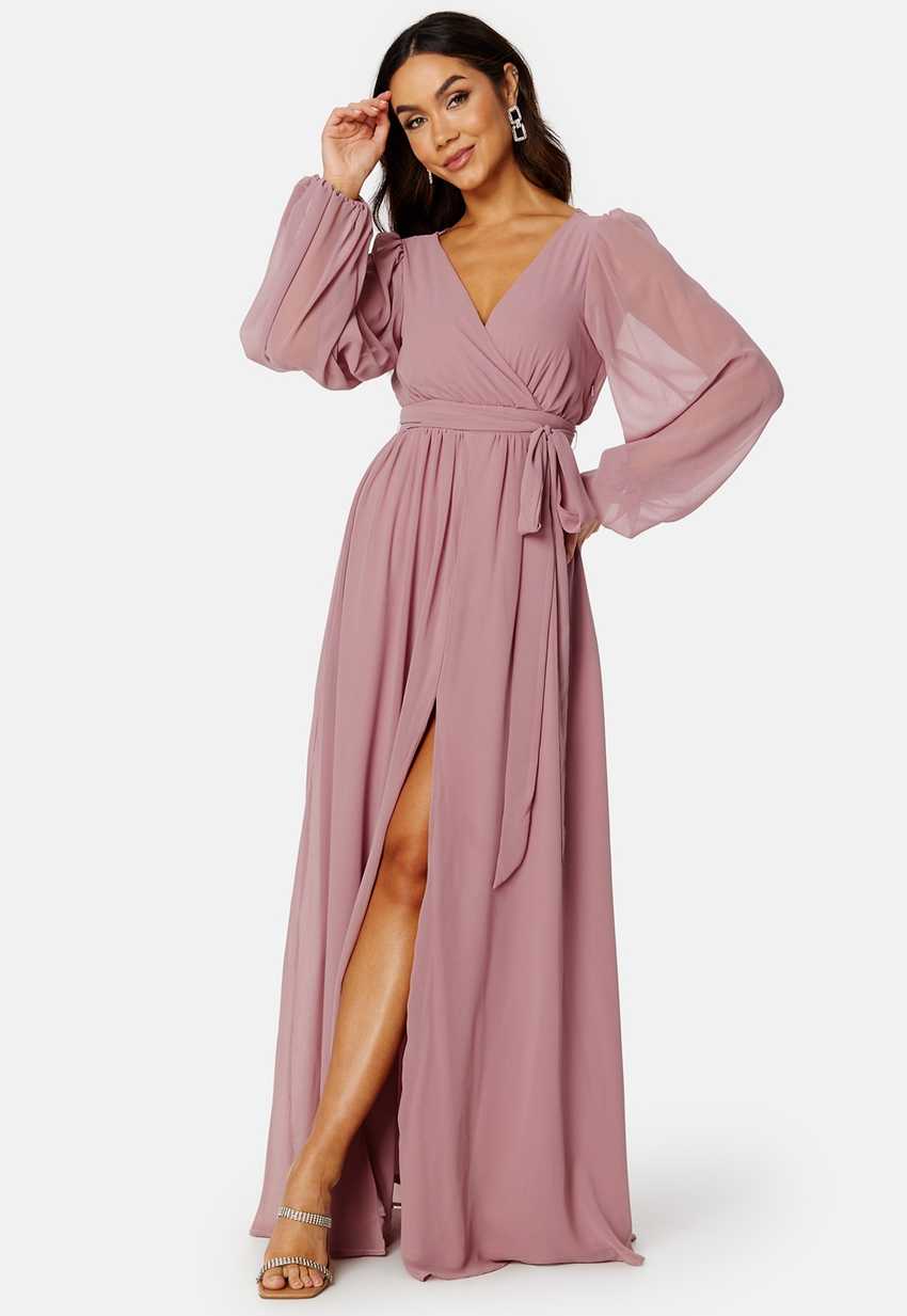 goddiva long sleeve chiffon dress dusk